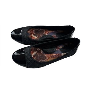 BORN Riley Quilted Cap Toe Ballet Flats Metallic Fabric Black Patent Leather 8